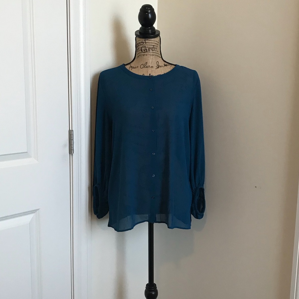 Ann Taylor Loft Factory Sheer Button-up Blouse - Picture 2 of 8